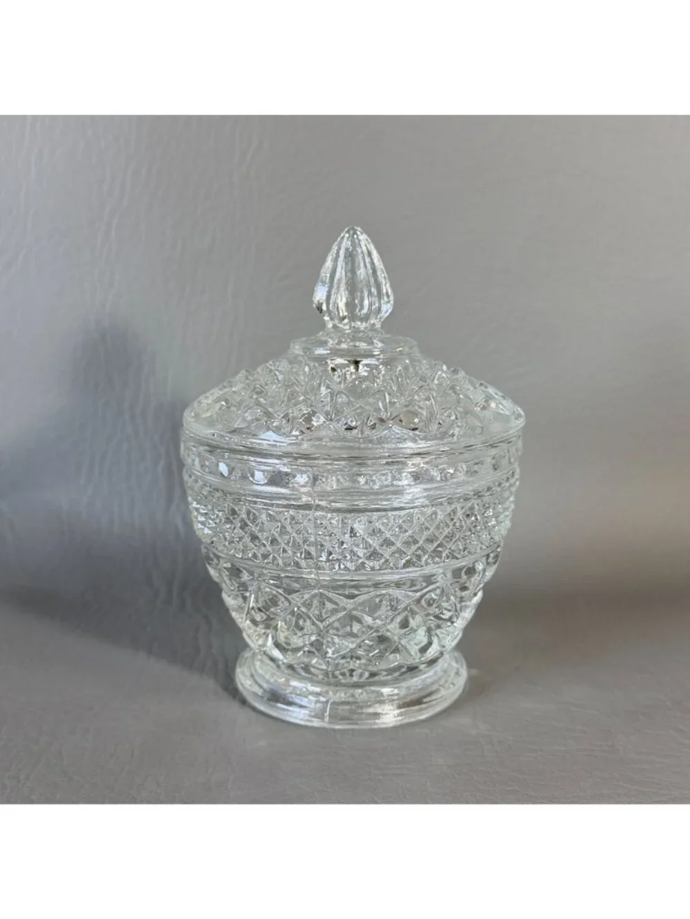 Vintage Anchor Hocking Wexford Clear Glass Covered Small Candy Dish Sugar Bowl